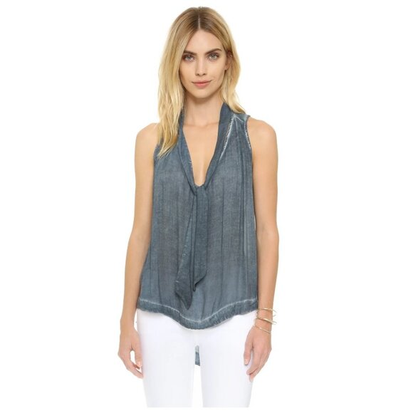 Free People Chambray Blue Tie Front Sleeveless Top sz  New to Poshmark? Sign up - Picture 1 of 6